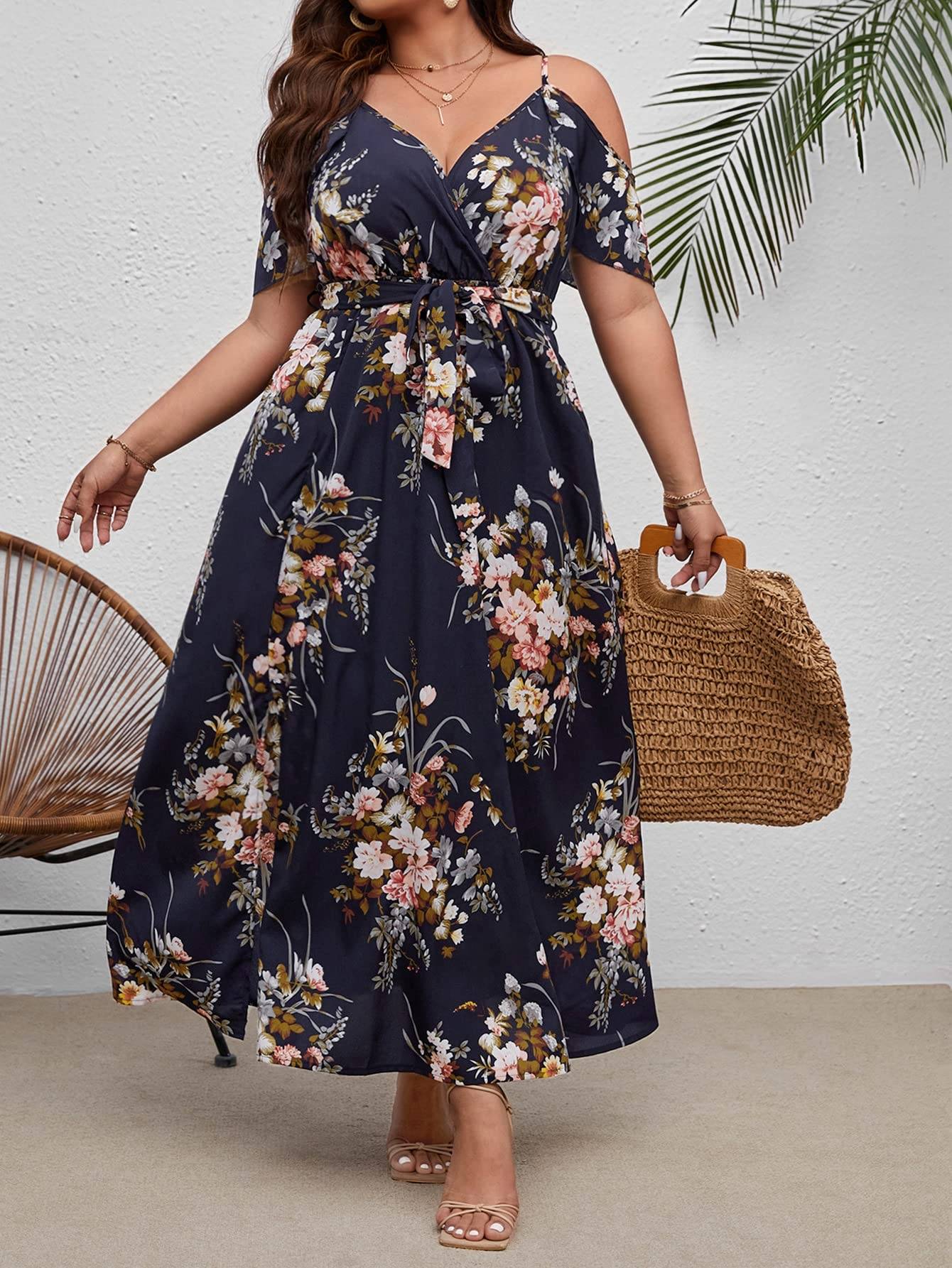 Women's Plus Size Short Sleeve Long Dress