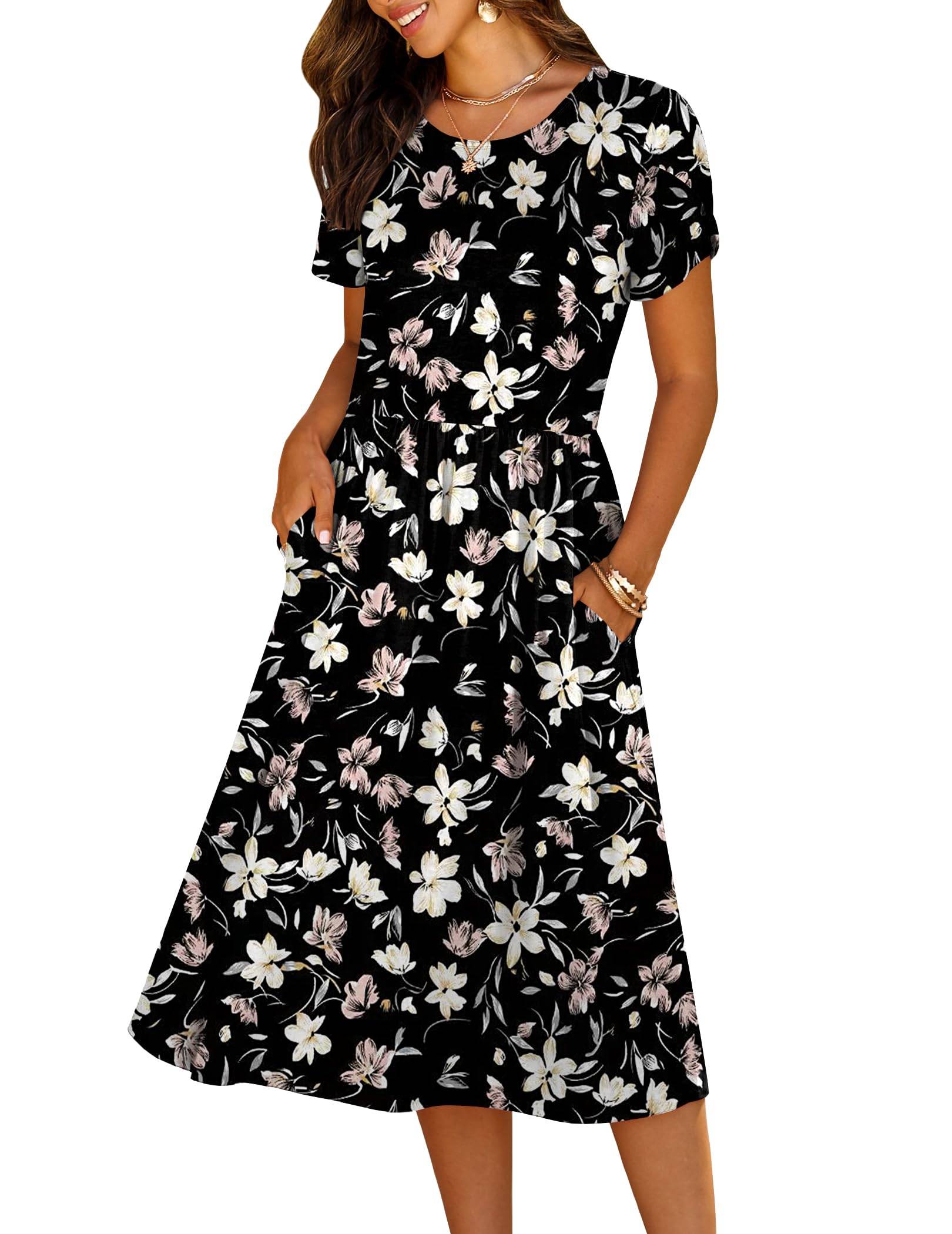 Women's A-Line Midi Dresses Floral Beach Sundress