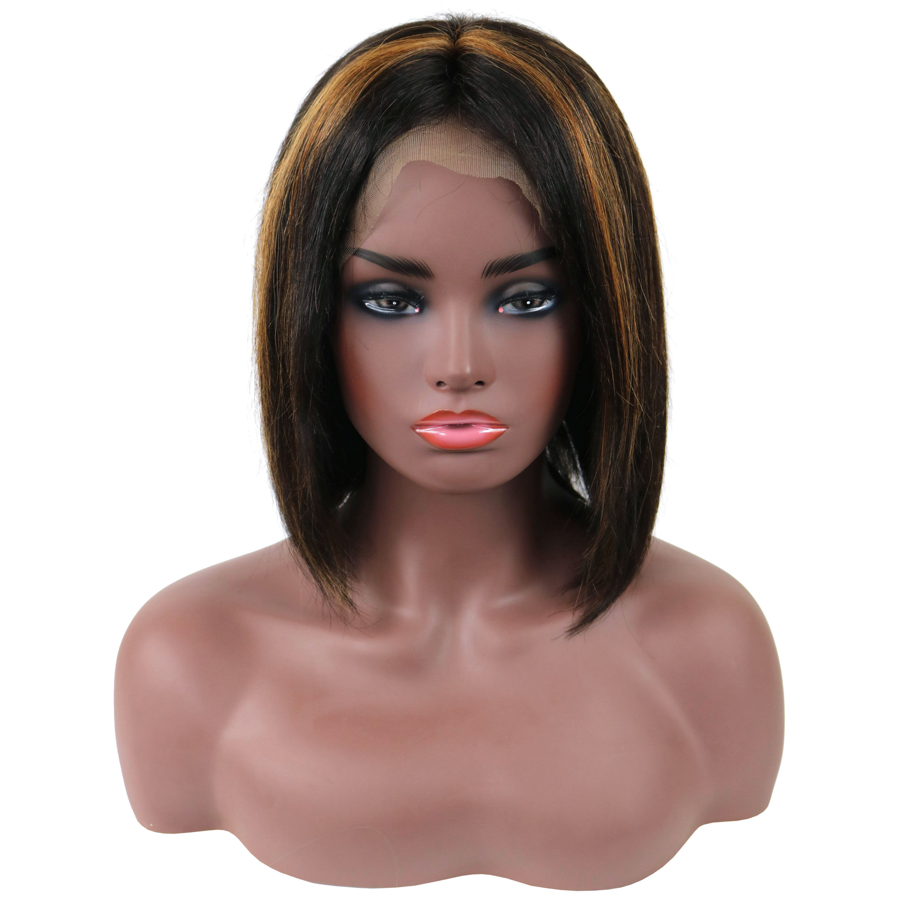 Women Straight Human Hair Lace Front Cap 14 Inches 120% Wigs
