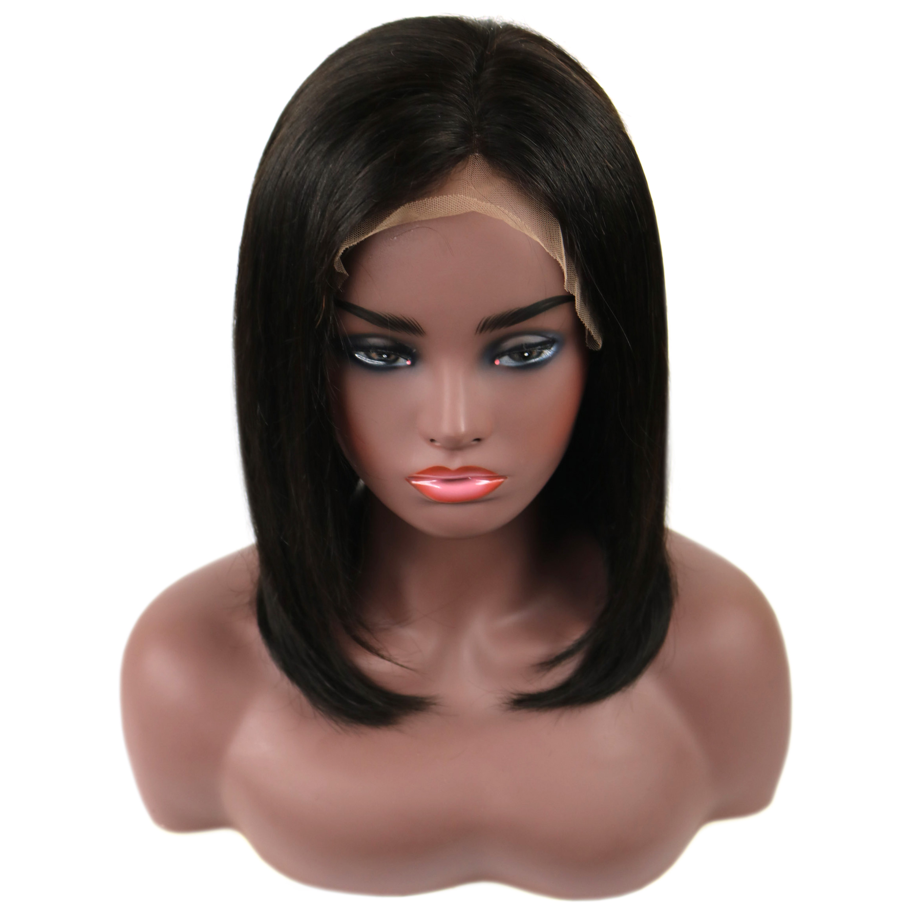 Straight Human Hair Lace Front Cap 120% 14 Inches Wigs