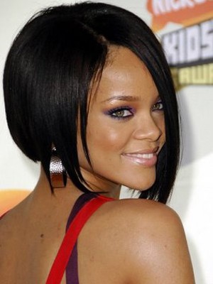 Rihanna's Sexy Short Straight Bob Hairstyle Hand Made Classical Black Lace Wig For Your Beutiful Face