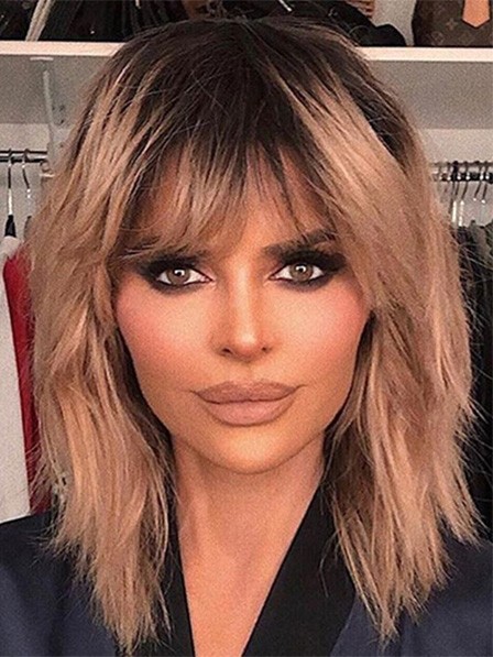 Synthetic Lisa Rinna Capless Wavy Wigs With Bangs