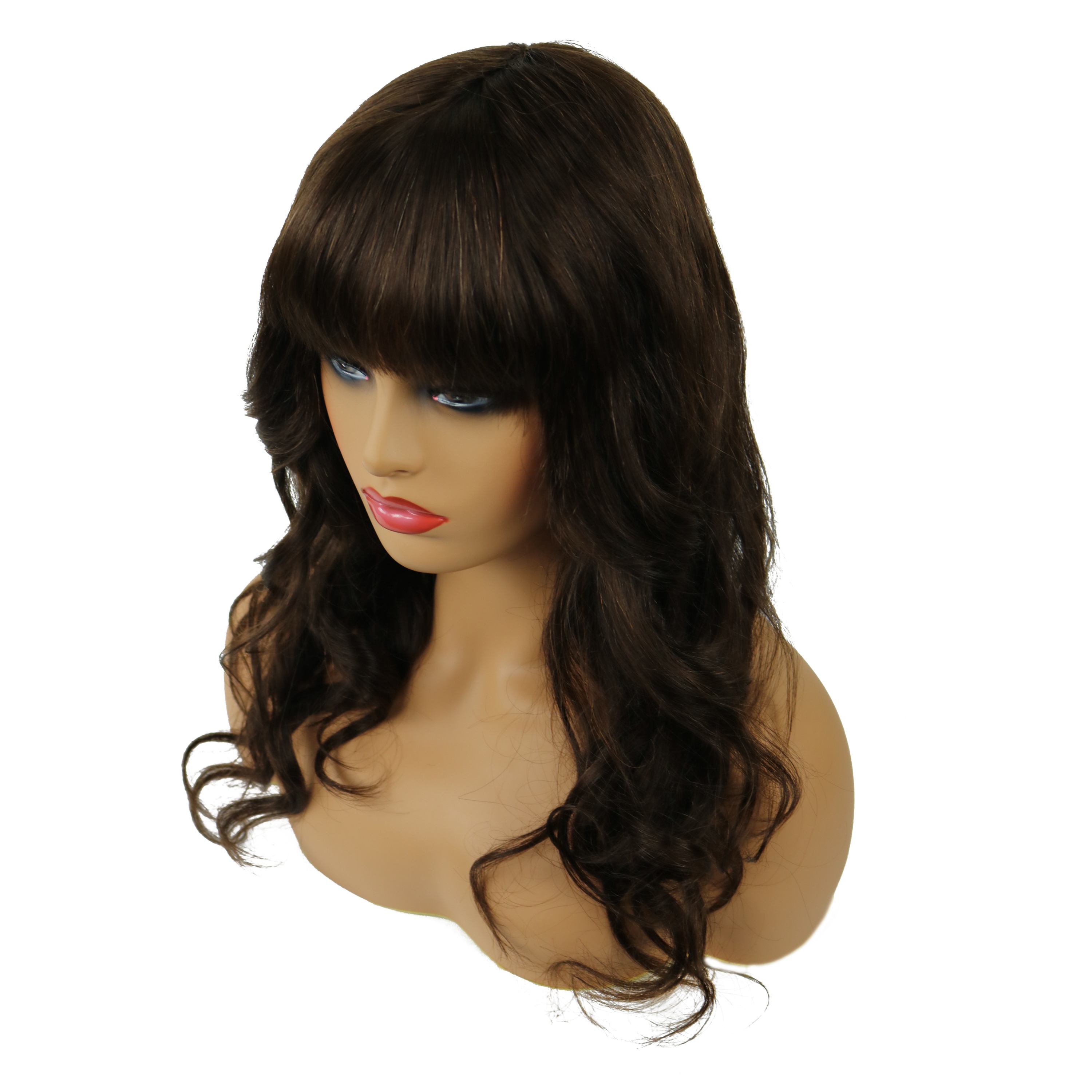 Natural Wave Capless Wig With Full Bangs 18 Inches 100% Human Hair Wig