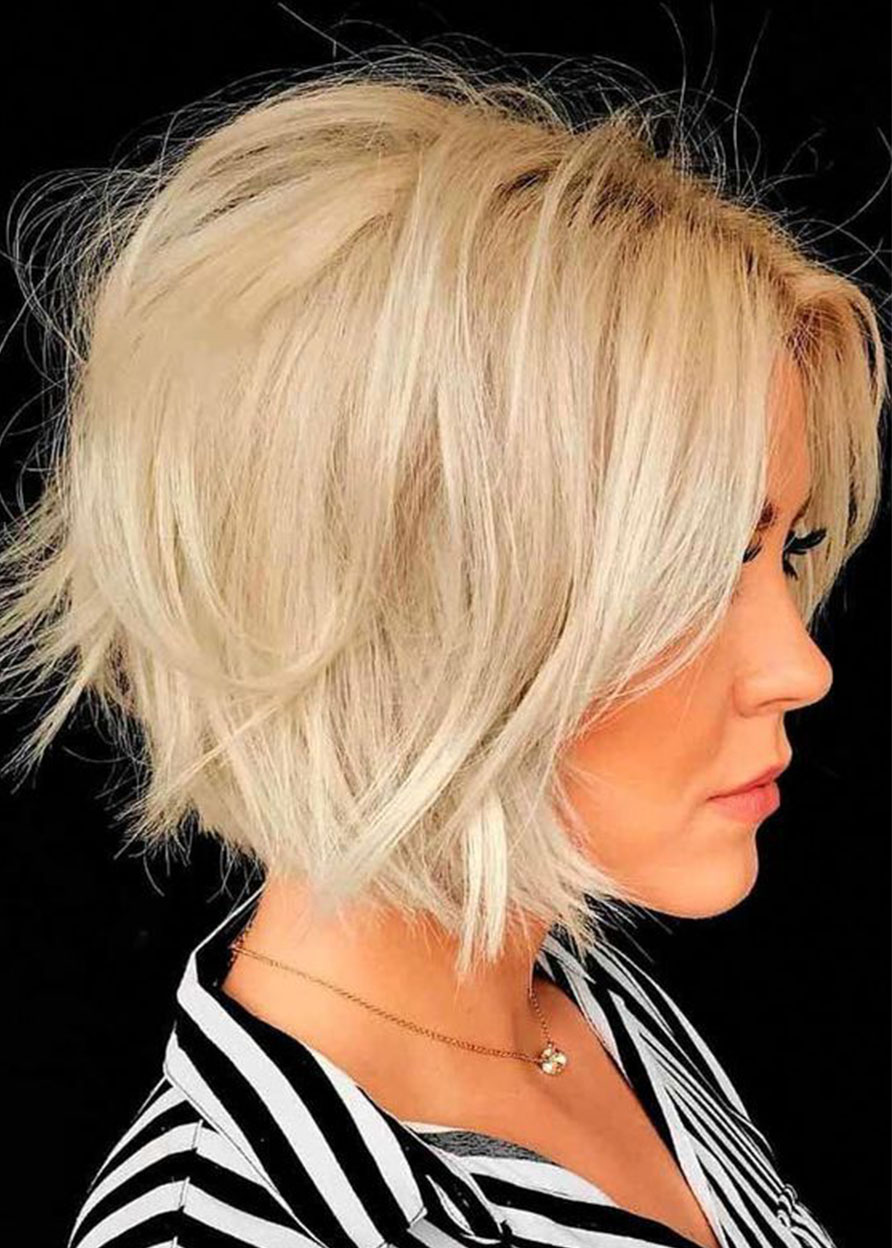 Women's 613 Blonde Short Bob Layered Hairstyles Straight Synthetic Hair Capless Wigs 10 Inch