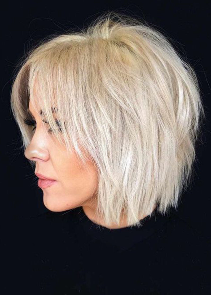 Short Choppy Pixie Cut Hairstyles Women's Blonde Color Straight Human Hair Lace Front Cap Wigs 10Inch
