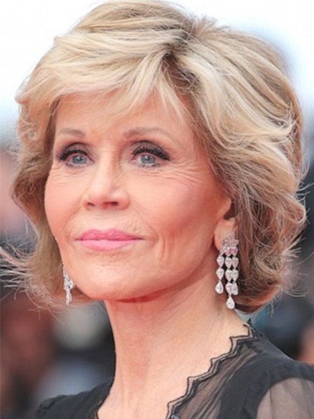 Jane Fonda Short Wavy Layered Lace Front Human Hair Wigs