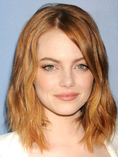 Emma Stone Wavy Human Hair Monofilament Top Lace Front Wigs