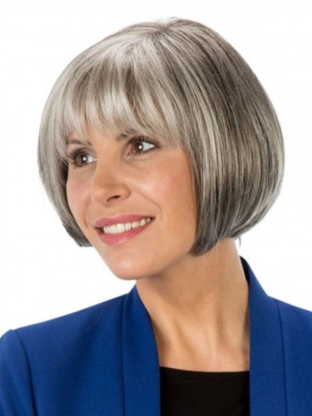 Chin Length Salt and Pepper Bob Wigs Human Hair Wigs With Bangs