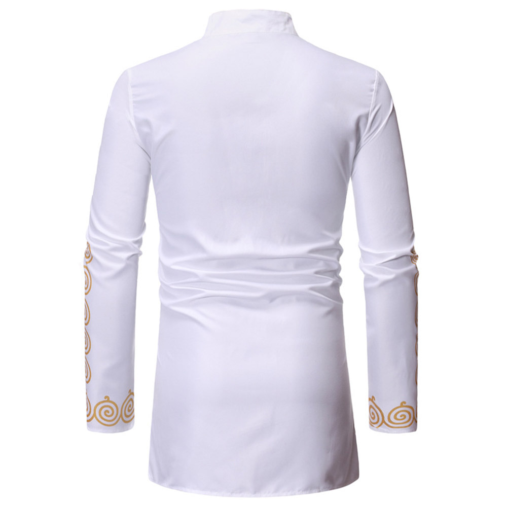 Dashiki Shirts - Print Stand Collar Floral Ethnic Slim Men's Shirt