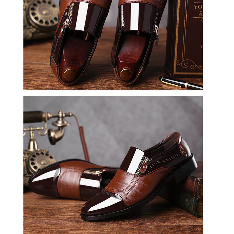 Low-Cut Upper Color Block Pointed Toe Leather Shoes