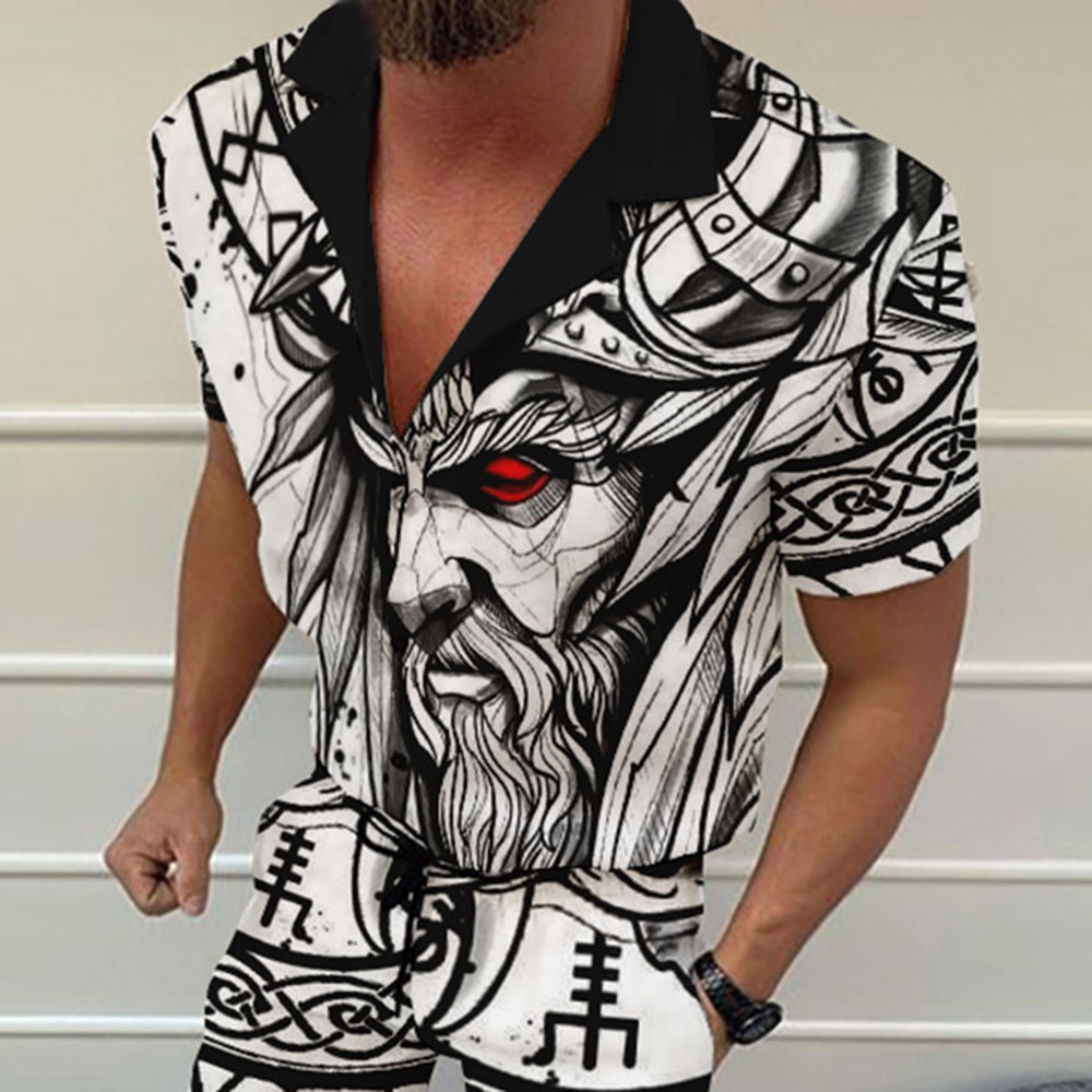 Coowigsby Viking 3D All Over Print Shorts & T-Shirts Set | Print Pants Casual Summer Men's Outfit