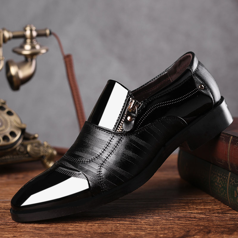 Low-Cut Upper Color Block Pointed Toe Leather Shoes