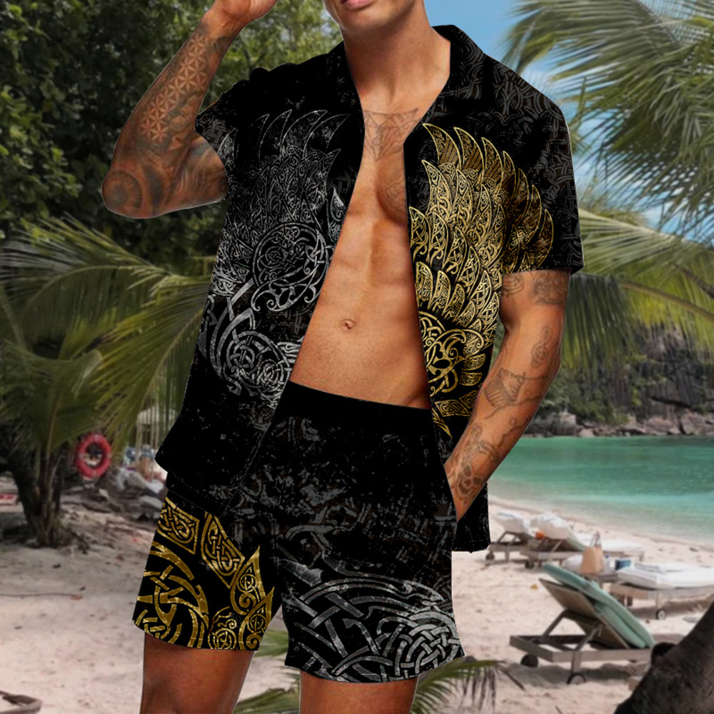 Coowigsby Viking 3D All Over Print Shorts & T-Shirts Set | Print Shirt Casual Summer Men's Outfit