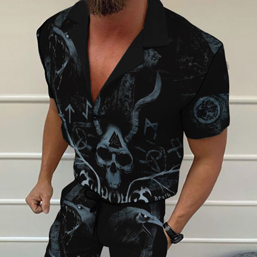 Coowigsby Viking 3D All Over Print Shorts & T-Shirts Set | Print Shirt Casual Skull Summer Men's Outfit
