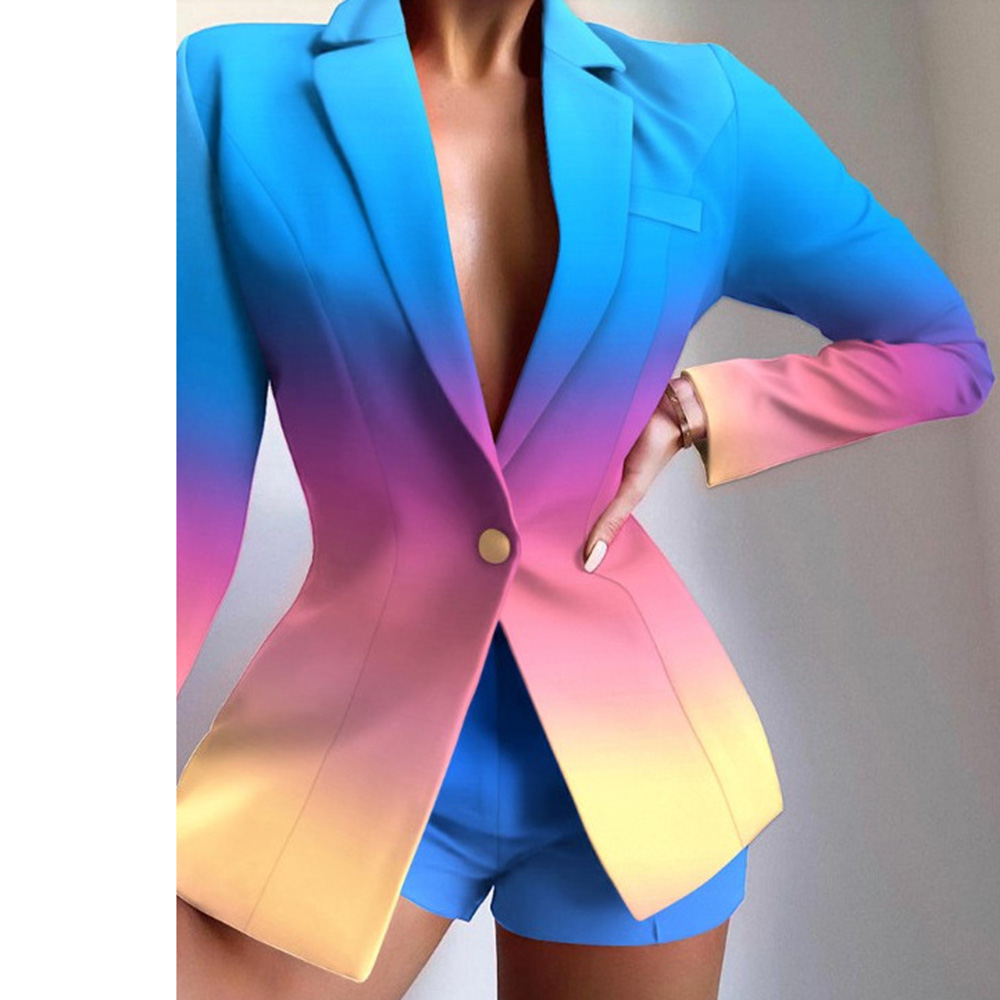 Gradient One Button Long Sleeve Notched Lapel Spring Women's Casual Blazer
