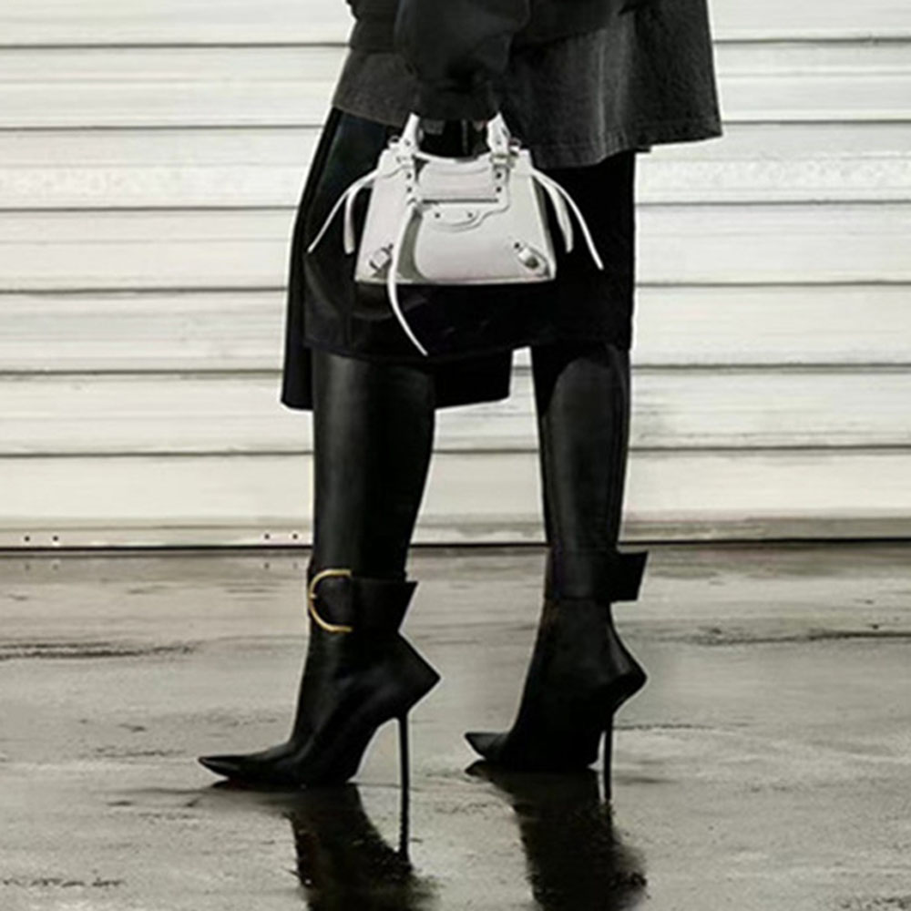 Side Zipper Pointed Toe Plain Stiletto Heel Sequin Boots