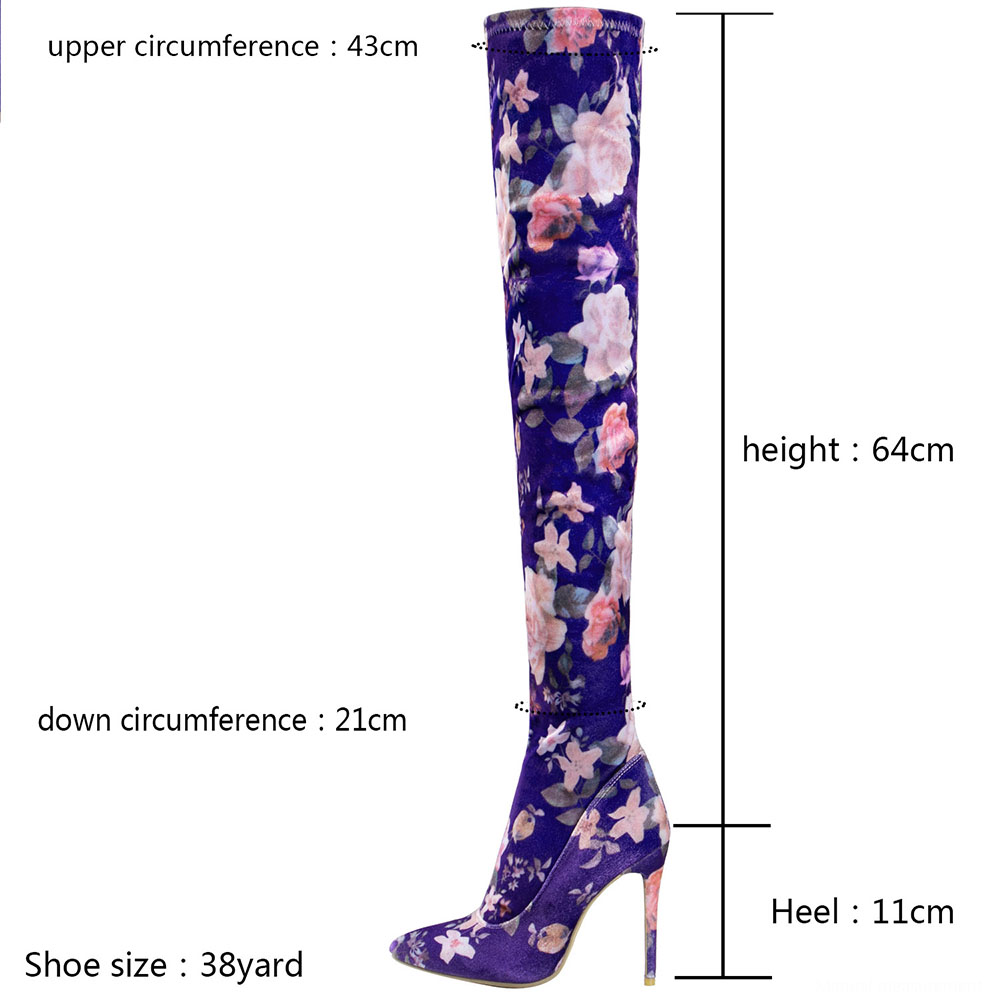 Pointed Toe Stiletto Heel Side Zipper Floral Vintage Boots