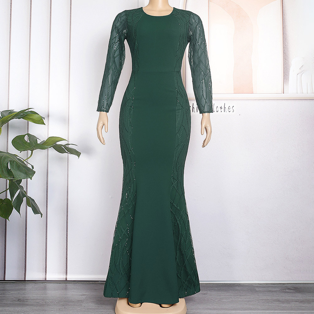 Patchwork Long Sleeve Round Neck Floor-Length Regular Women's Dress