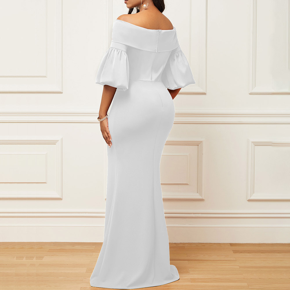 Off Shoulder Half Sleeve Floor-Length Mid Waist Women's Dress