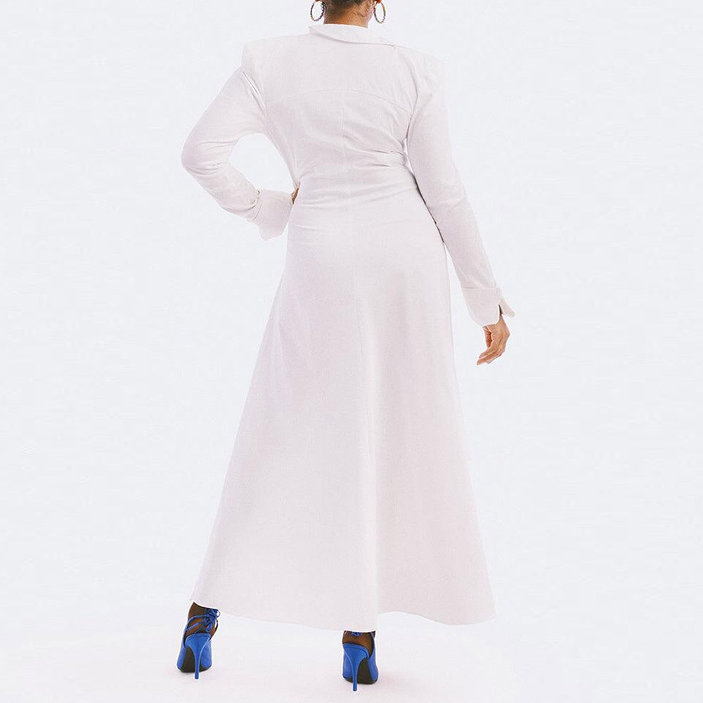 Floor-Length Long Sleeve Lapel Split Puff Sleeve Women's Dress