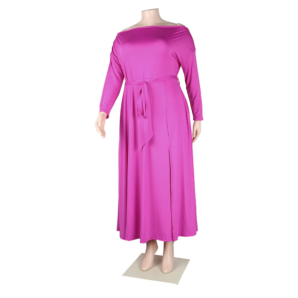 Split Off Shoulder Long Sleeve Mid-Calf A-Line Women's Dress