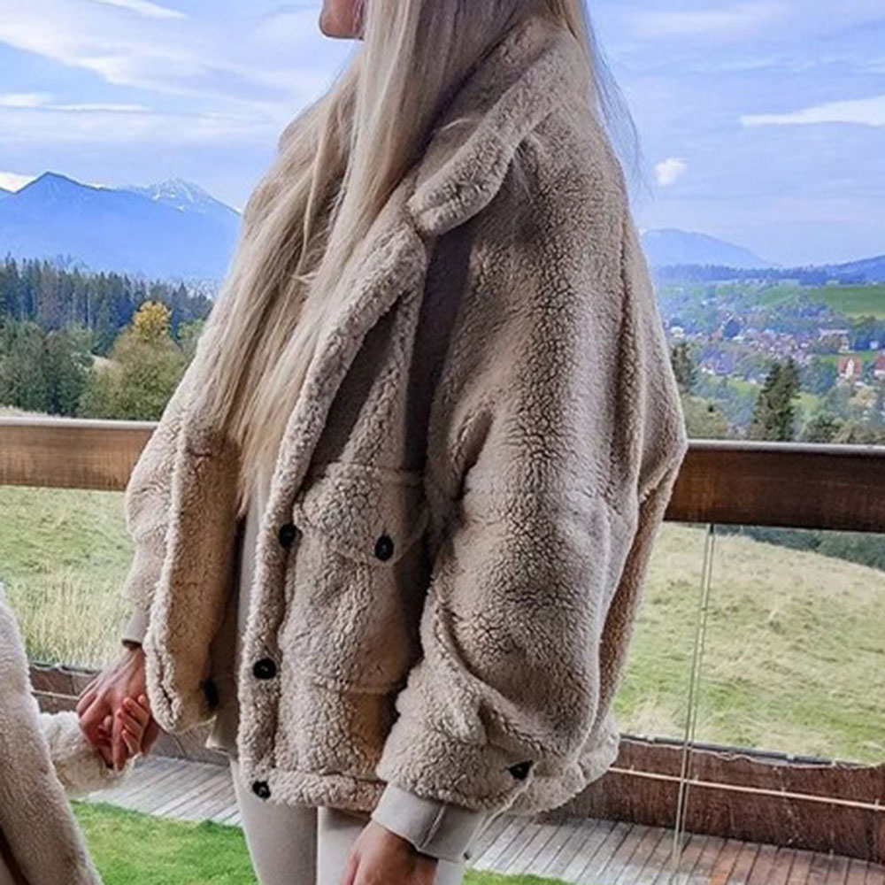 Single-Breasted Fleece Long Sleeve Loose Lapel Women's Jacket