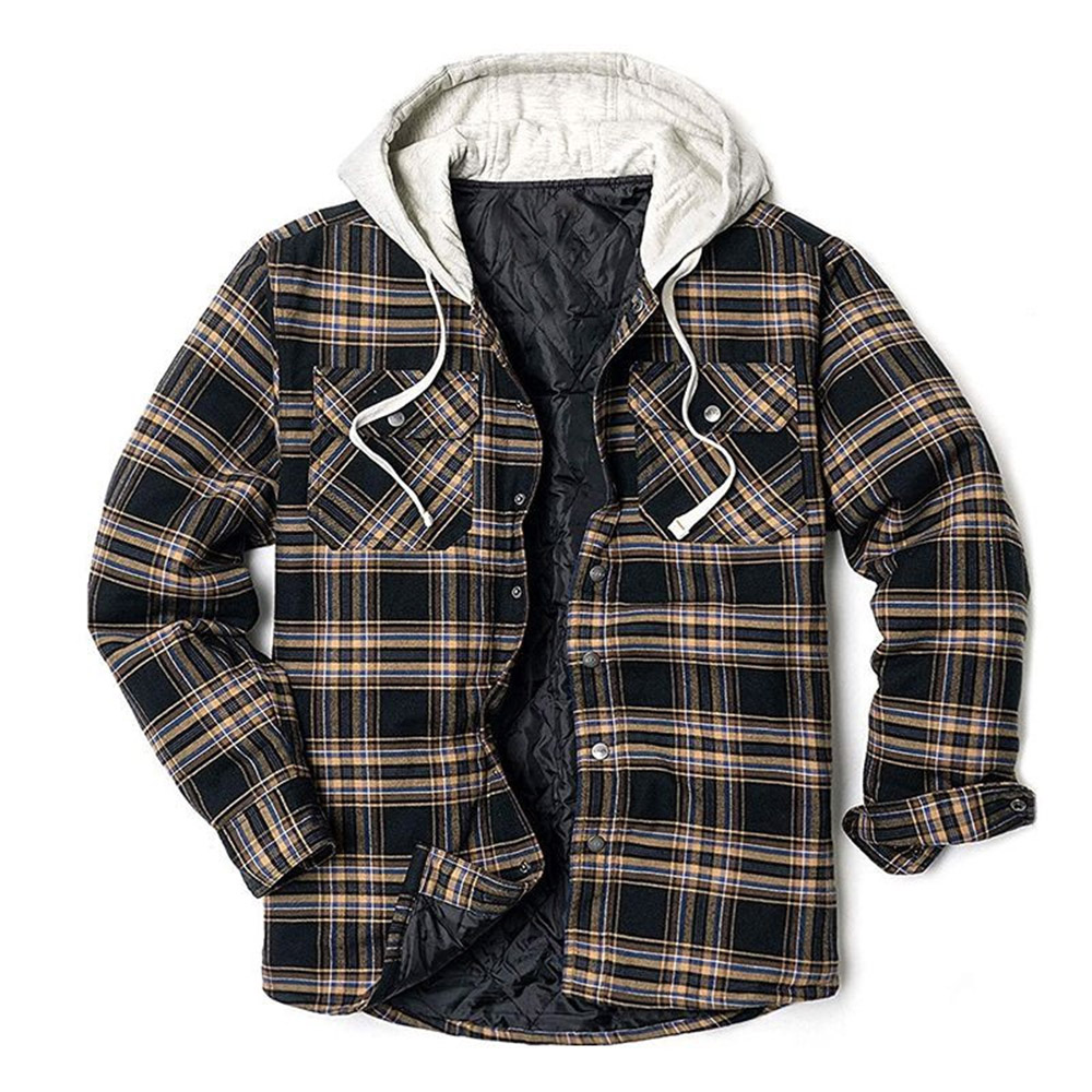 Hooded Plaid Pocket Fleece Winter Men's Jacket