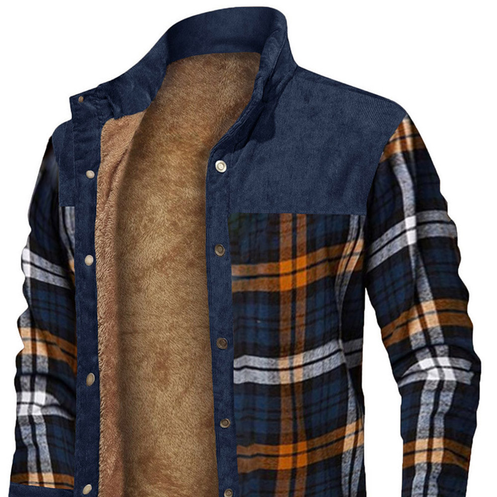 Plaid Print Lapel Fleece Winter Men's Jacket