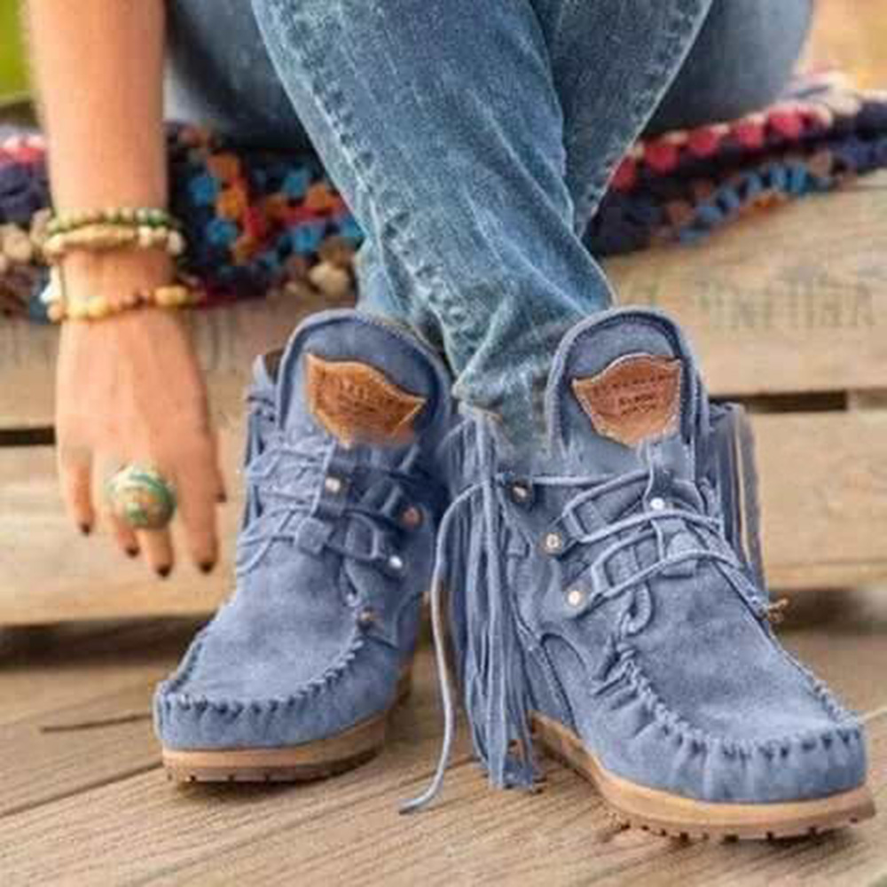 Lace-Up Front Wedge Heel Round Toe Thread Boots