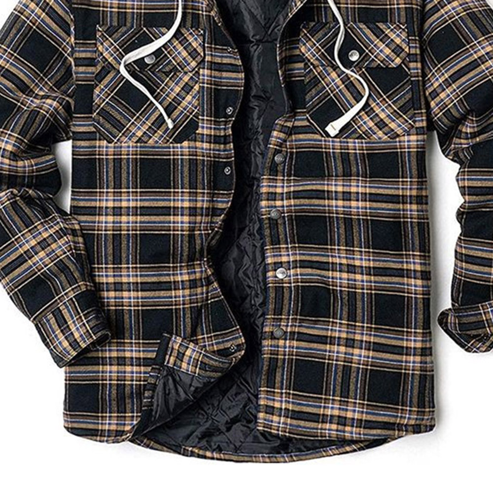 Hooded Plaid Pocket Fleece Winter Men's Jacket