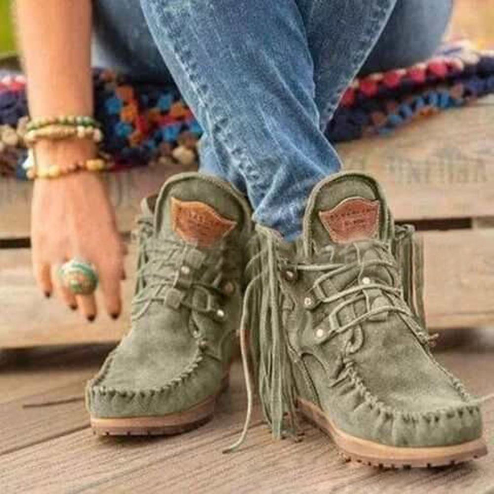 Lace-Up Front Wedge Heel Round Toe Thread Boots