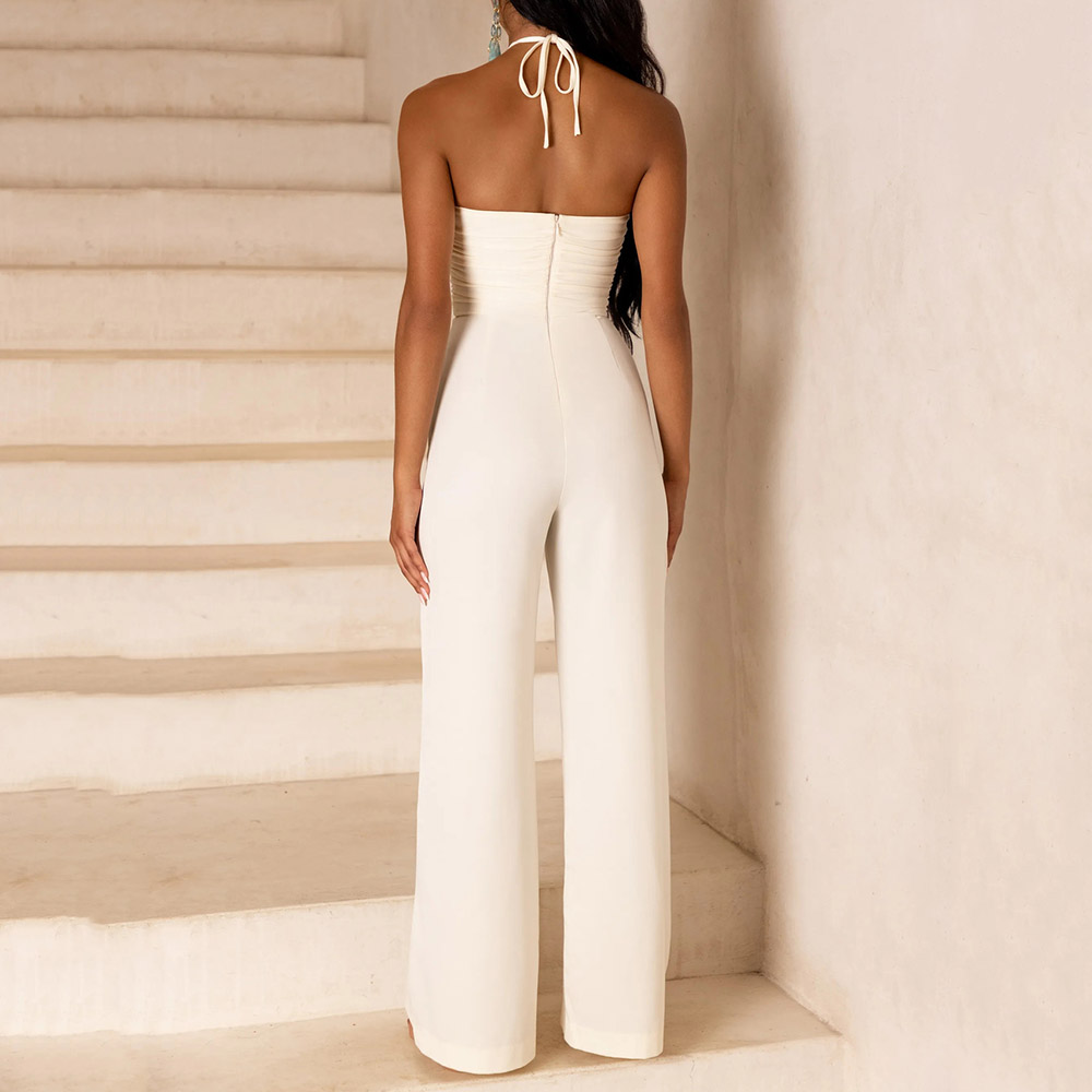 Sexy Full Length Backless Plain Straight Women's Jumpsuit