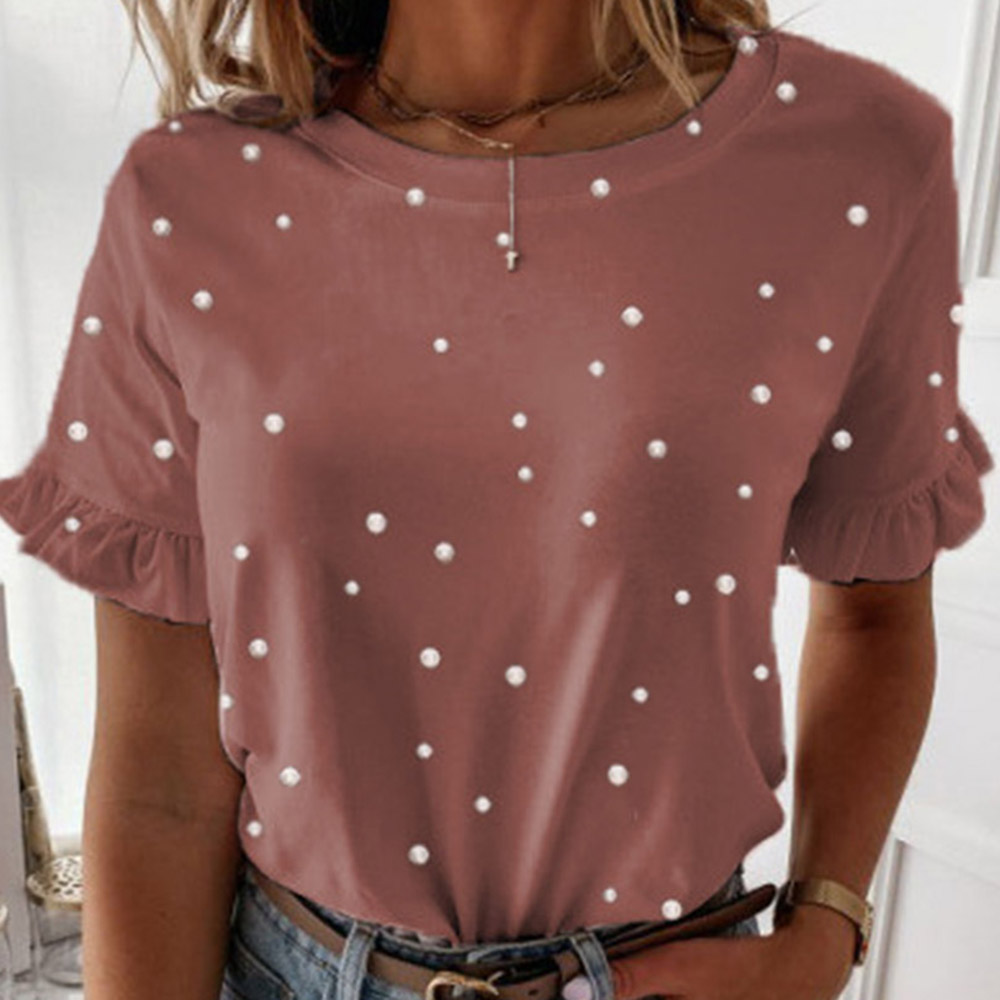Polka Dots Round Neck Short Sleeve Standard Casual Women's T-Shirt