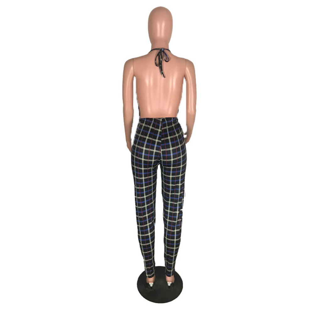 Sexy Plaid Lace-Up Full Length Mid Waist Women's Jumpsuit