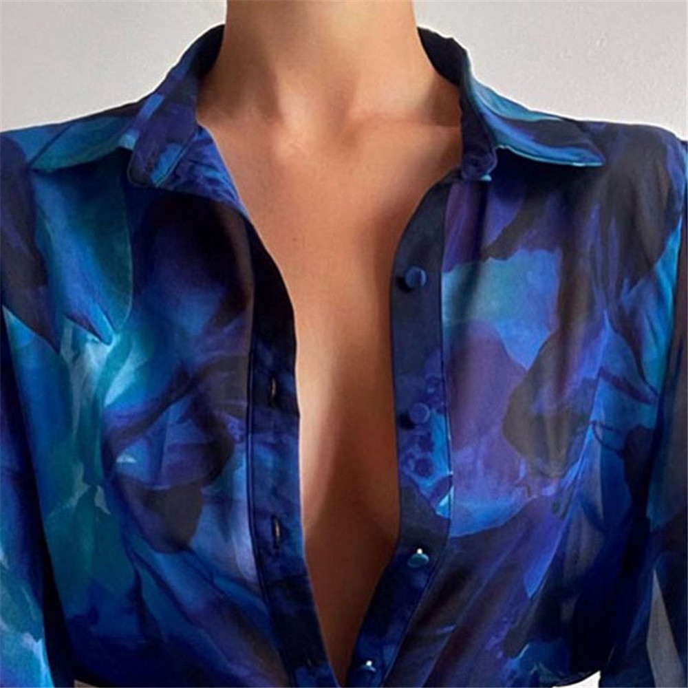 See-Through Floral Mid-Length Women's Blouse