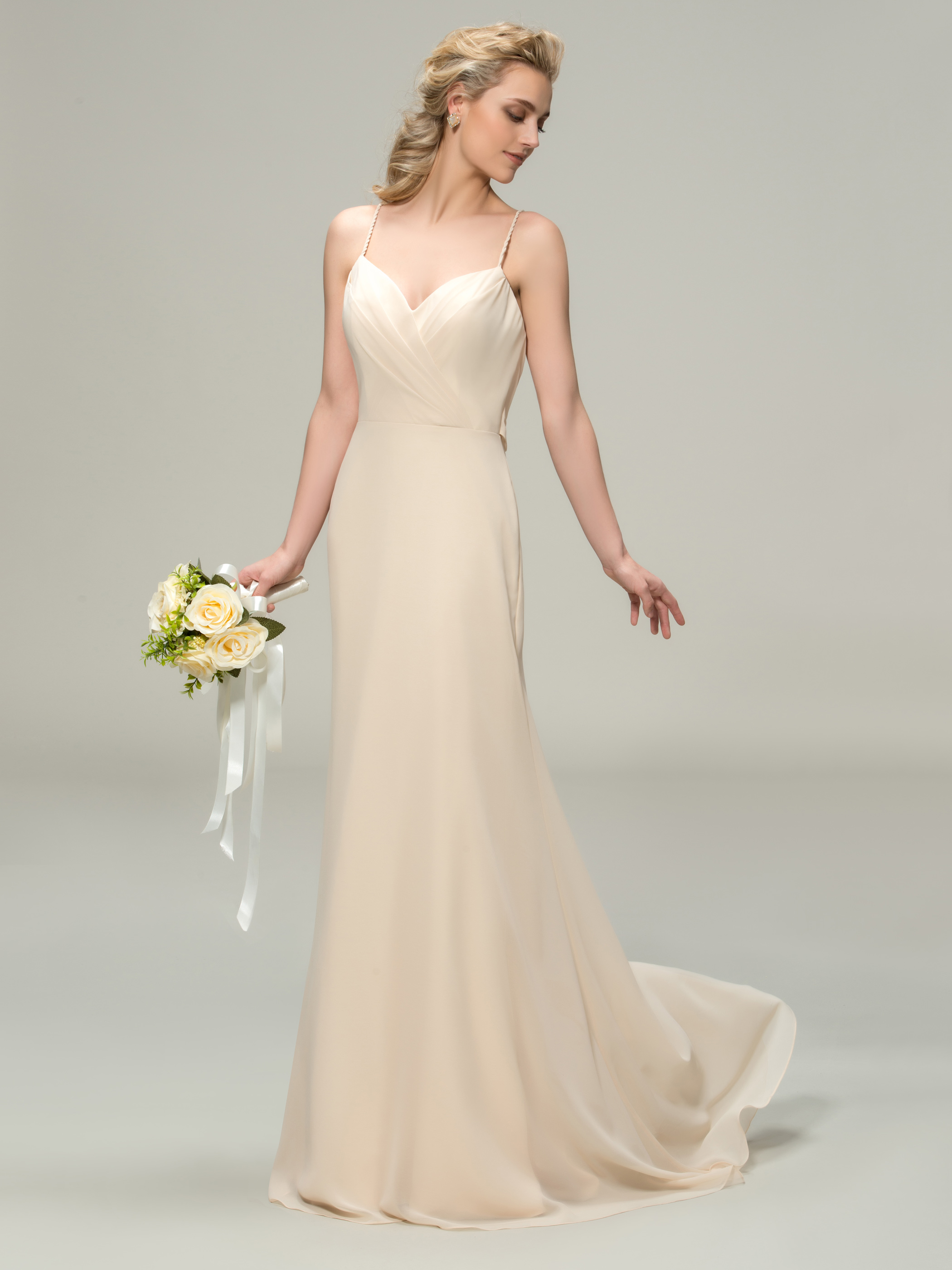 Floor-Length Sleeveless Pleats Sweep/Brush Wedding Party Dress