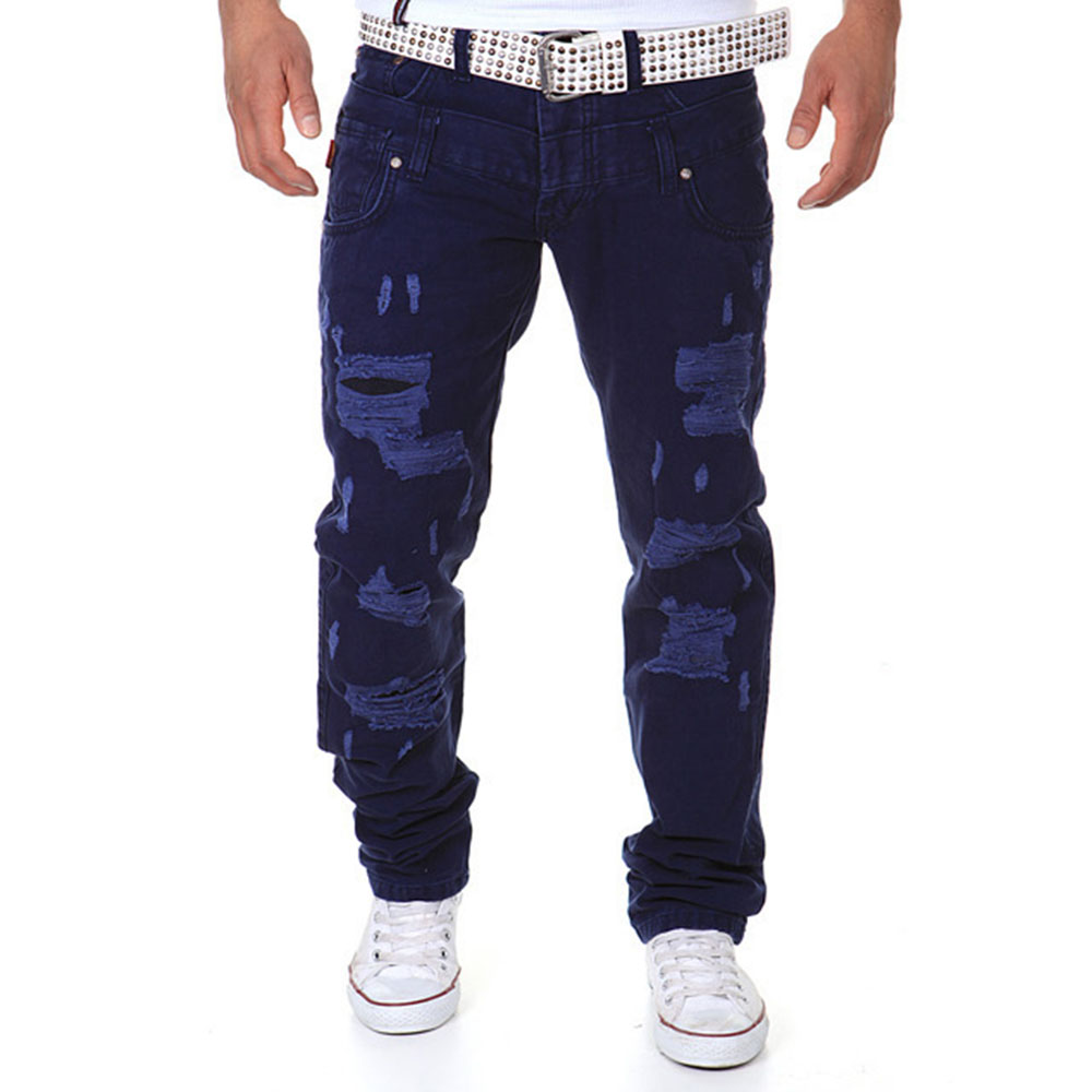 Hole Plain Straight Casual Men's Jeans