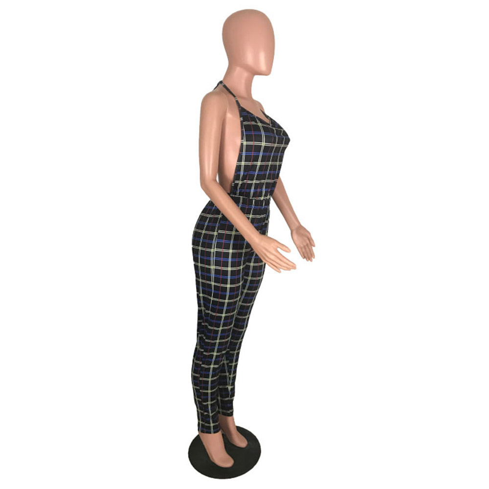 Sexy Plaid Lace-Up Full Length Mid Waist Women's Jumpsuit