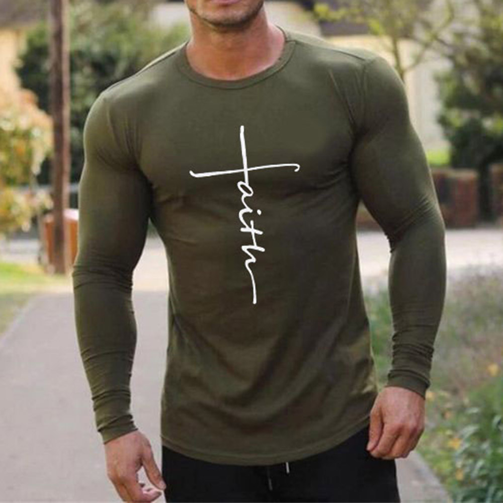 Print Casual Letter Round Neck Slim Men's T-shirt - Men's Tactical Clothing
