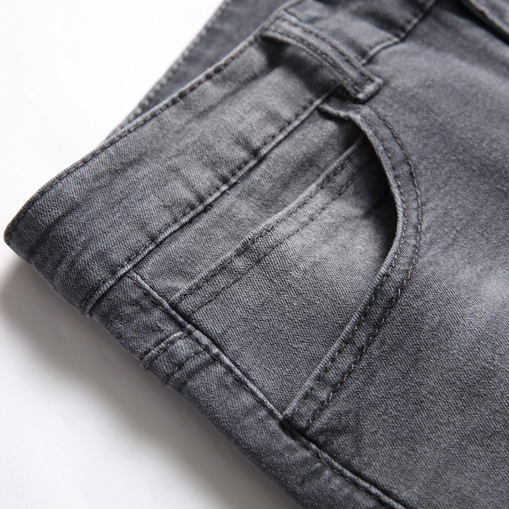 Hole Plain Pencil Pants Zipper Men's Jeans