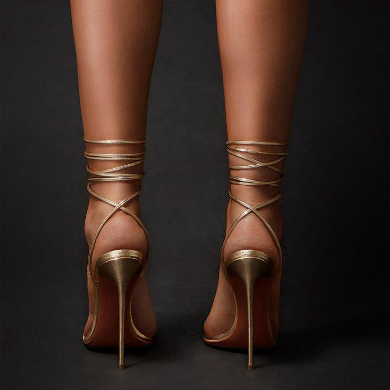Open Toe Stiletto Heel Lace-Up High-Cut Upper Sandals