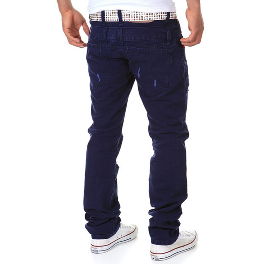 Hole Plain Straight Casual Men's Jeans