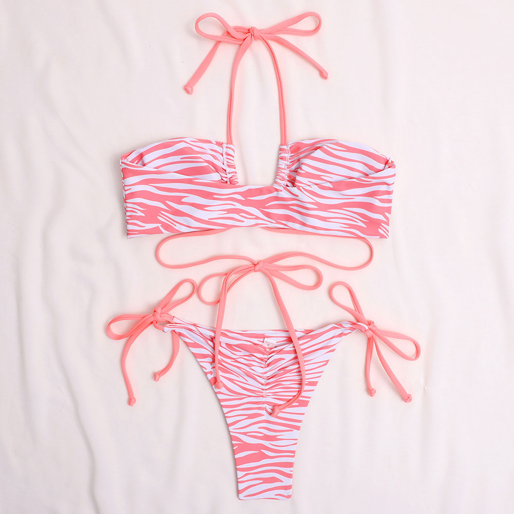 Tankini Set Sexy Zebra Stripe Lace-Up Women's Swimwear