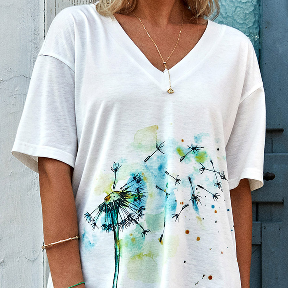 Floral V-Neck Half Sleeve Standard Slim Women's T-Shirt