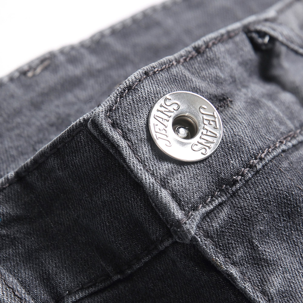Hole Plain Pencil Pants Zipper Men's Jeans