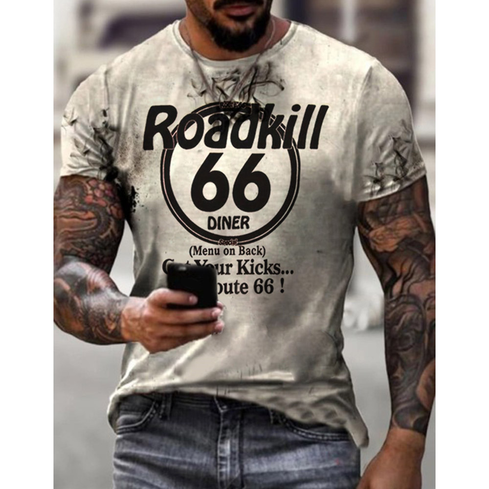 Casual Letter Round Neck Print Pullover Men's T-shirt