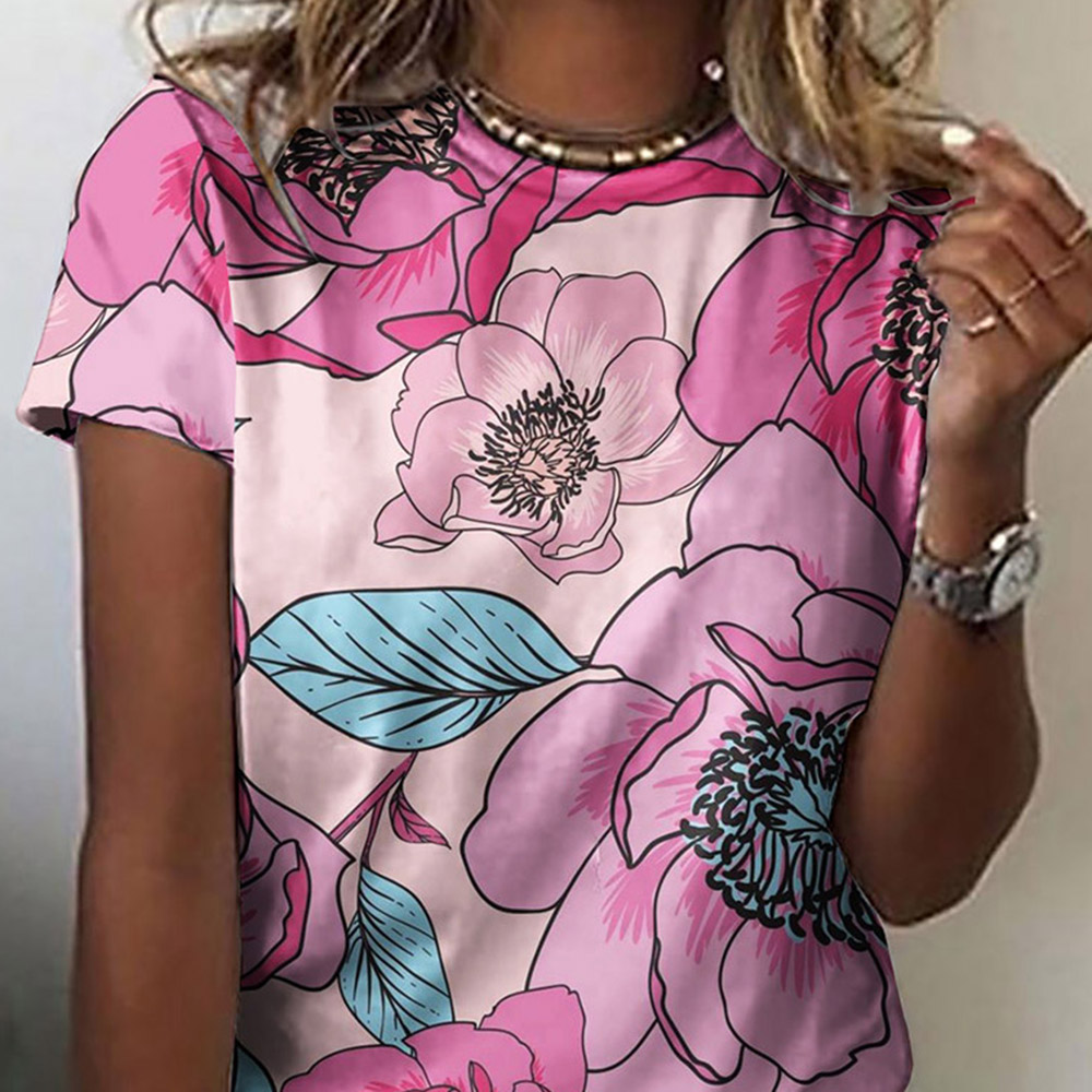 Short Sleeve Floral Standard Round Neck Summer Women's T-Shirt