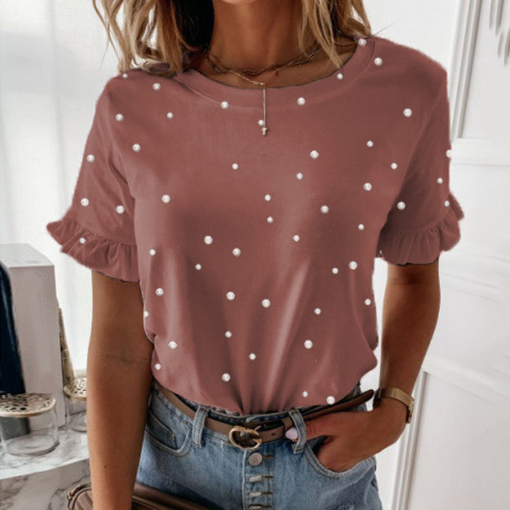 Polka Dots Round Neck Short Sleeve Standard Casual Women's T-Shirt