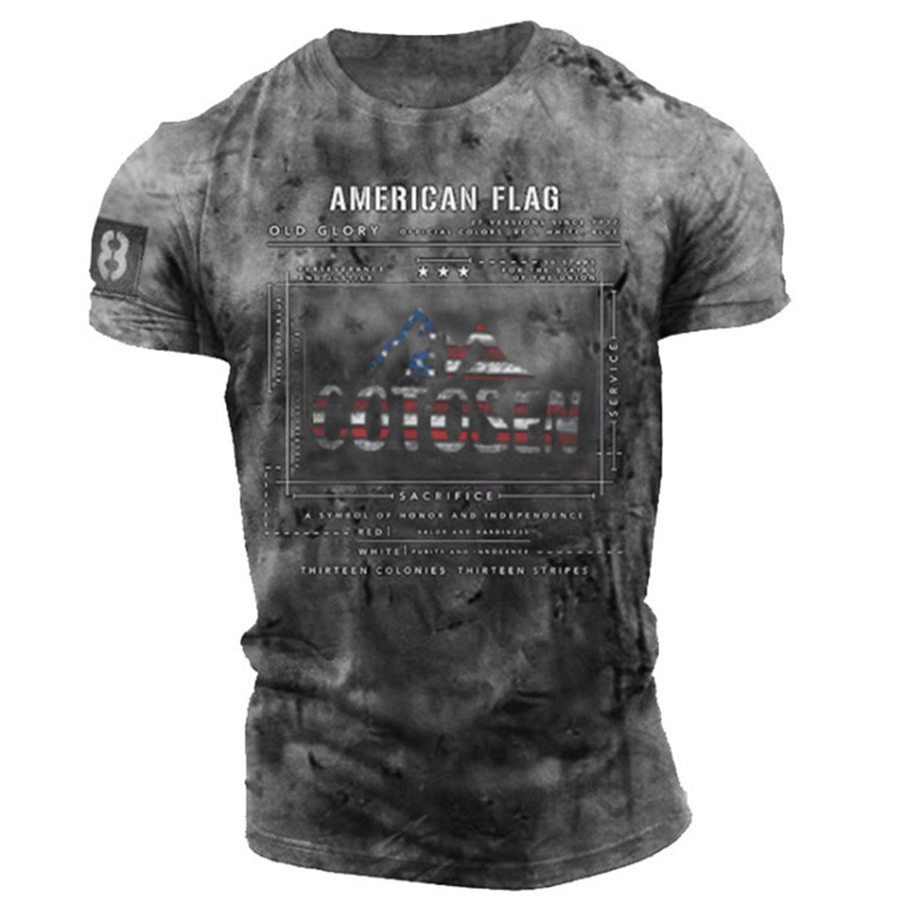 Round Neck Casual Print Letter Short Sleeve Men's T-shirt - Men's Tactical Clothing
