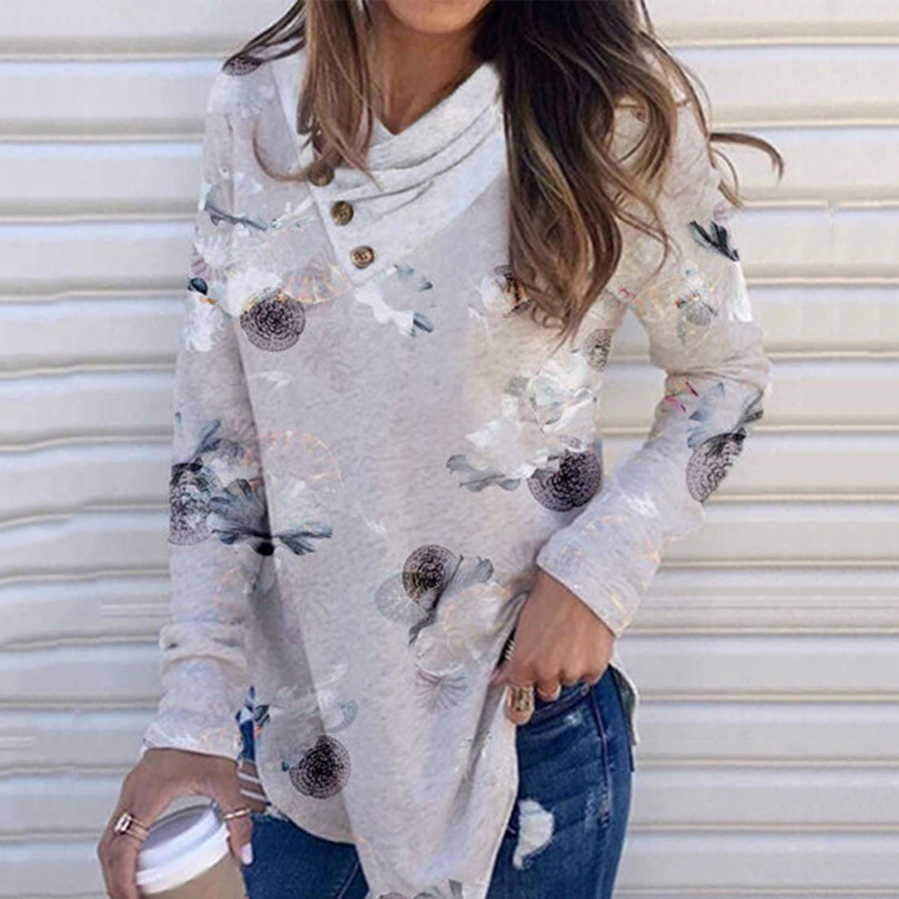 Long Sleeve Floral Mid-Length Casual Women's T-Shirt